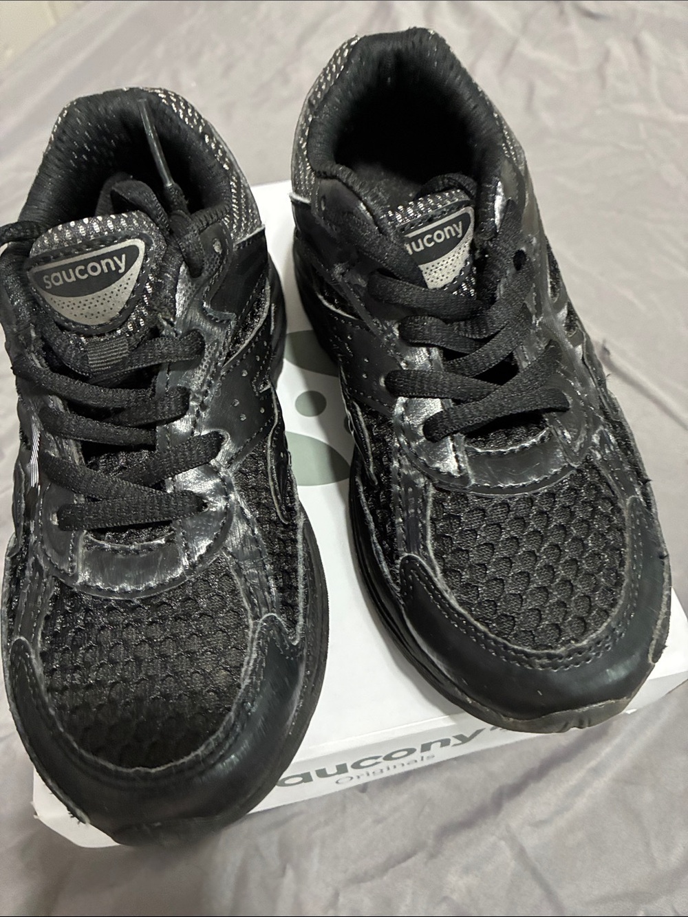 Saucony Kids Black and Silver Mesh Lace-Up Sneakers
